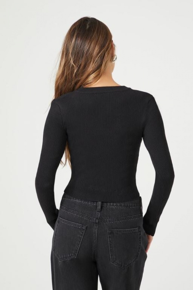 Suéteres Forever 21 Knit Cutout Crop Mujer Negras | 5RbBj7oGgW6