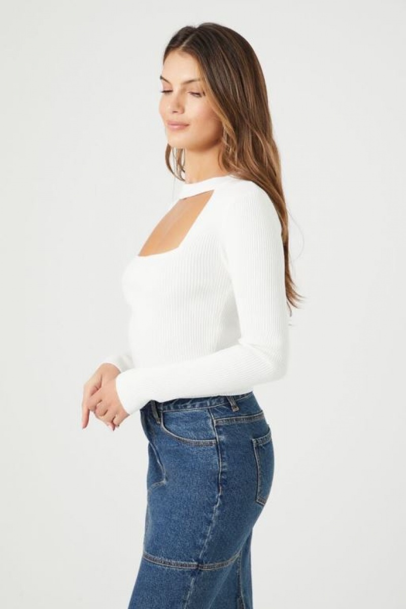 Suéteres Forever 21 Knit Cutout Crop Mujer Blancas | zR1SqqW52As