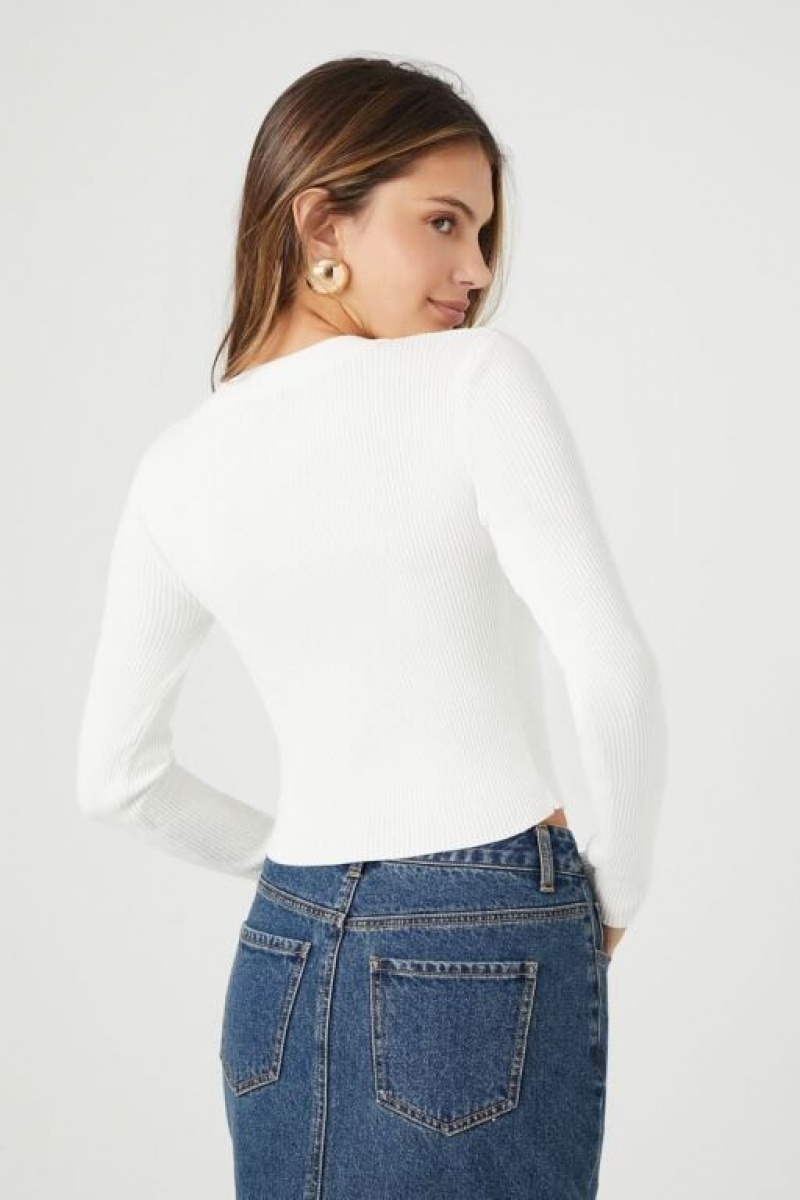 Suéteres Forever 21 Knit Cutout Crop Mujer Blancas | zR1SqqW52As