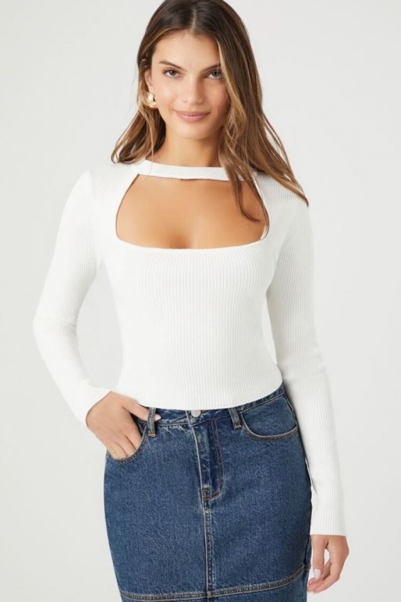 Suéteres Forever 21 Knit Cutout Crop Mujer Blancas | zR1SqqW52As