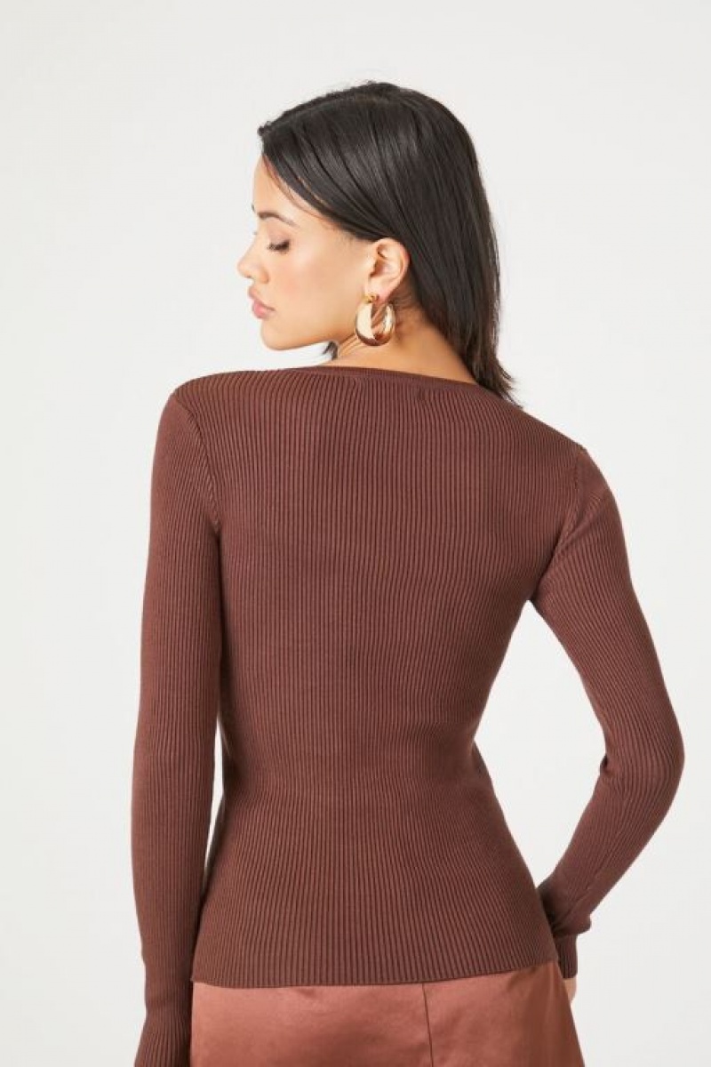 Suéteres Forever 21 Knit Long Sleeve Mujer Chocolate | fVQB8TMk5kc