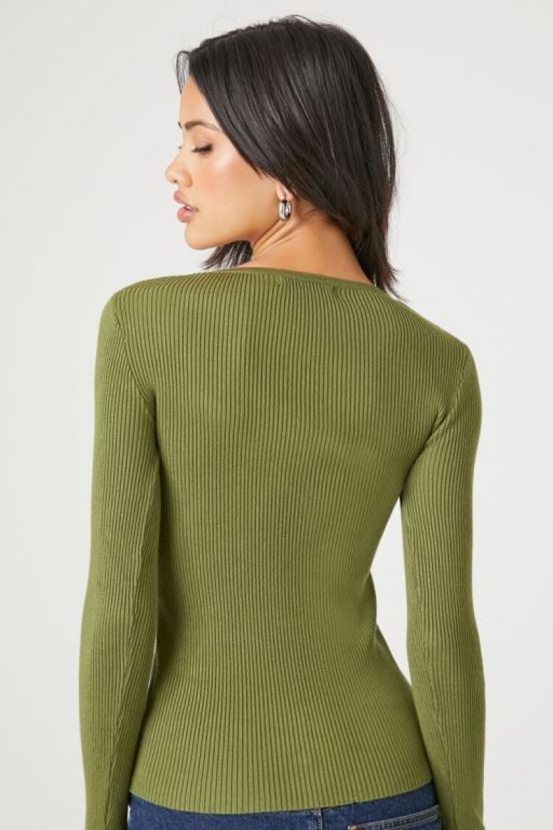 Suéteres Forever 21 Knit Long Sleeve Mujer Verde Oliva | pJP03uRmpVs