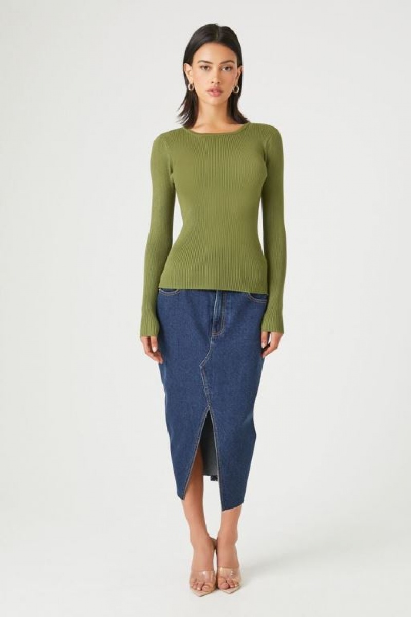 Suéteres Forever 21 Knit Long Sleeve Mujer Verde Oliva | pJP03uRmpVs