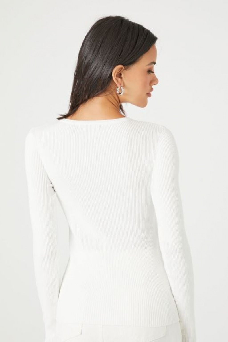 Suéteres Forever 21 Knit Long Sleeve Mujer Blancas | jXmJC3wopWY