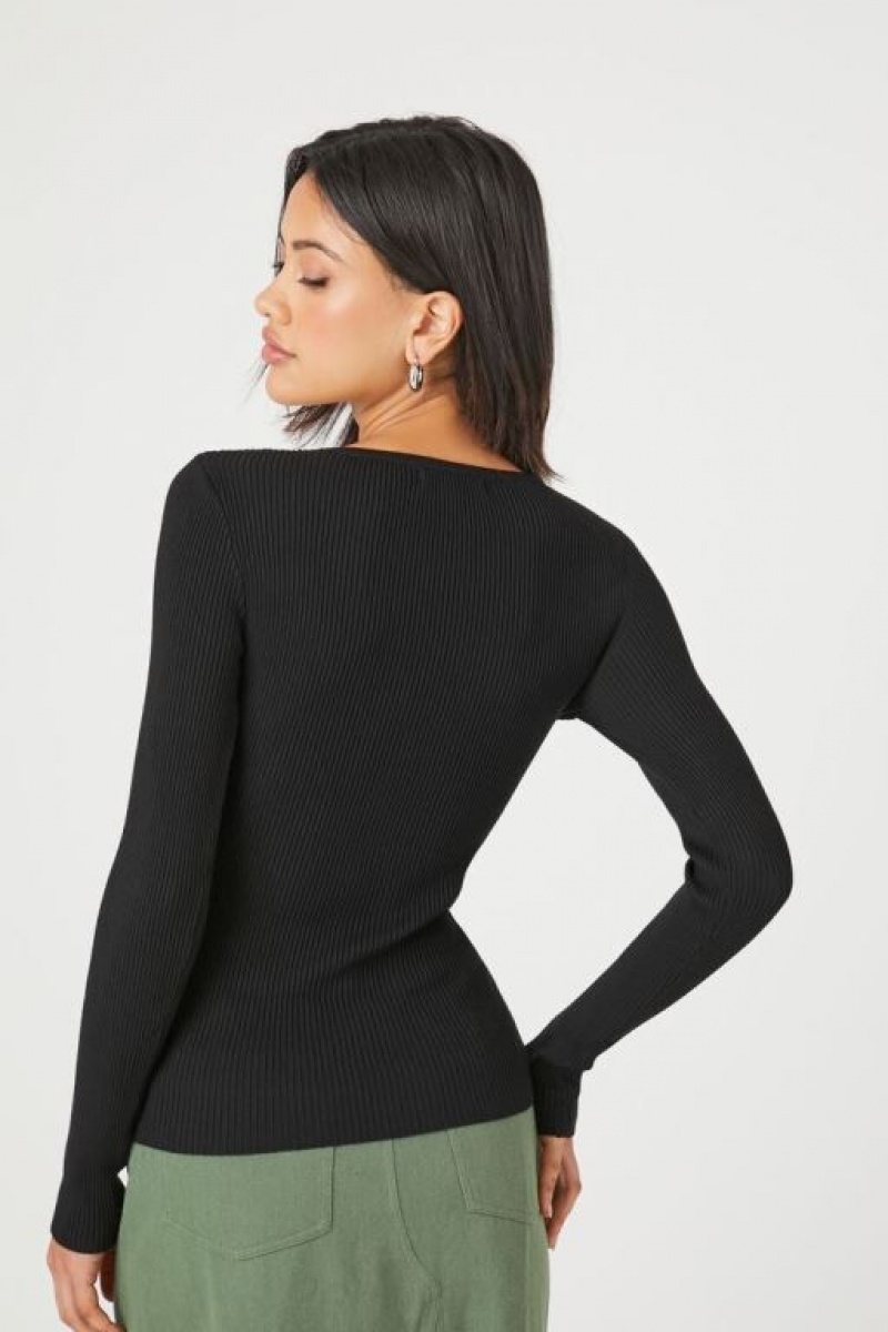 Suéteres Forever 21 Knit Long Sleeve Mujer Negras | 1fg6Z4Sucvx