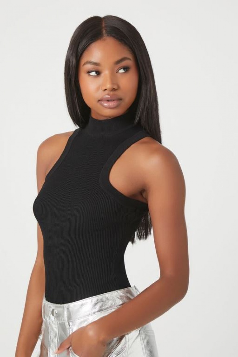 Suéteres Forever 21 Knit Mock Neck Bodysuit Mujer Negras | 3IwErrkYw30