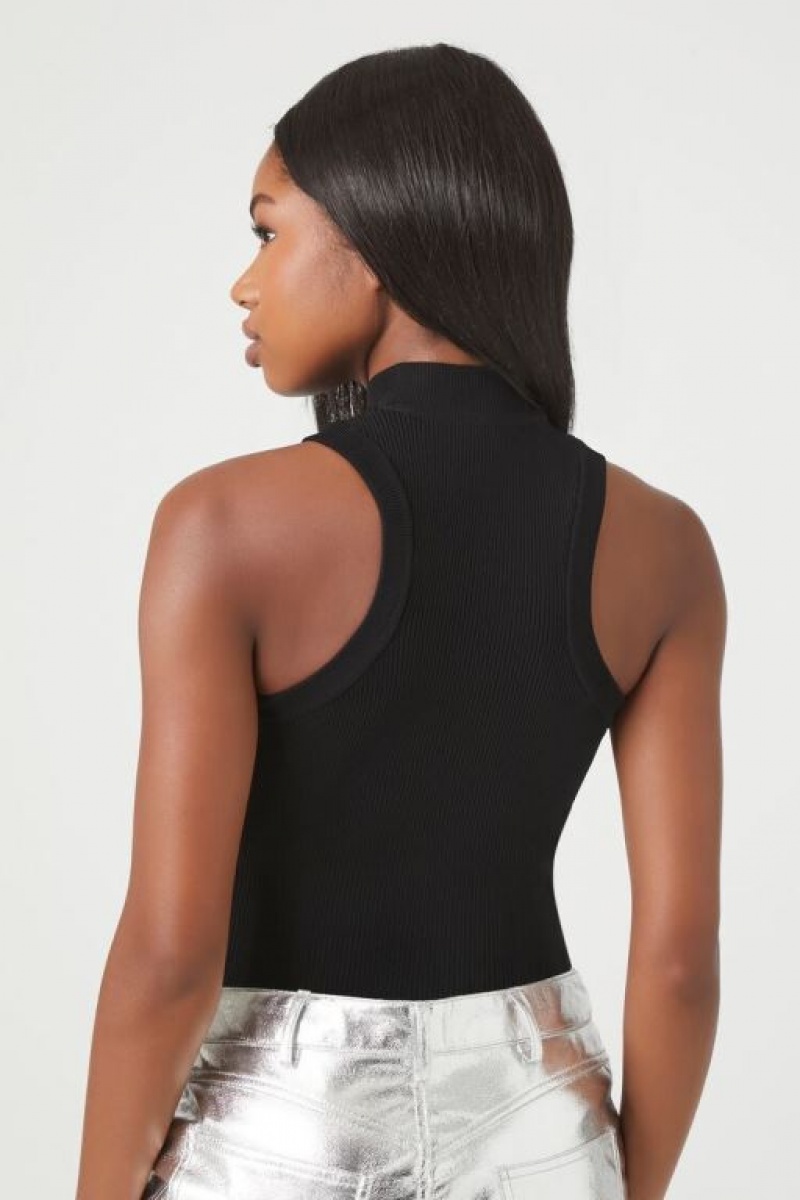 Suéteres Forever 21 Knit Mock Neck Bodysuit Mujer Negras | 3IwErrkYw30