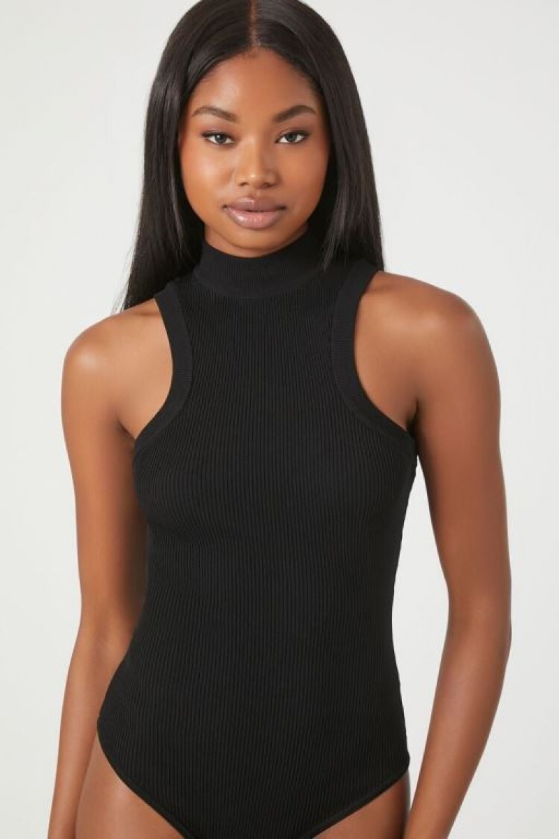 Suéteres Forever 21 Knit Mock Neck Bodysuit Mujer Negras | 3IwErrkYw30