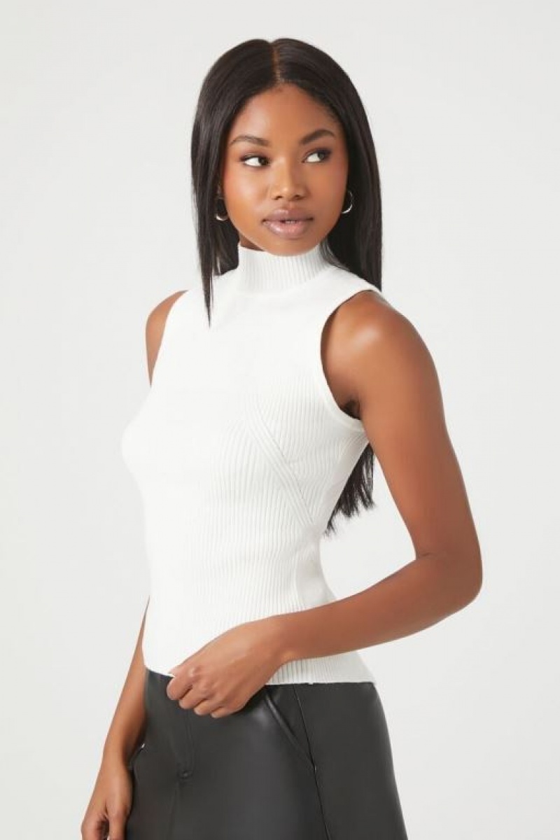 Suéteres Forever 21 Knit Mock Neck Mujer Blancas | he1z7NZUG1J