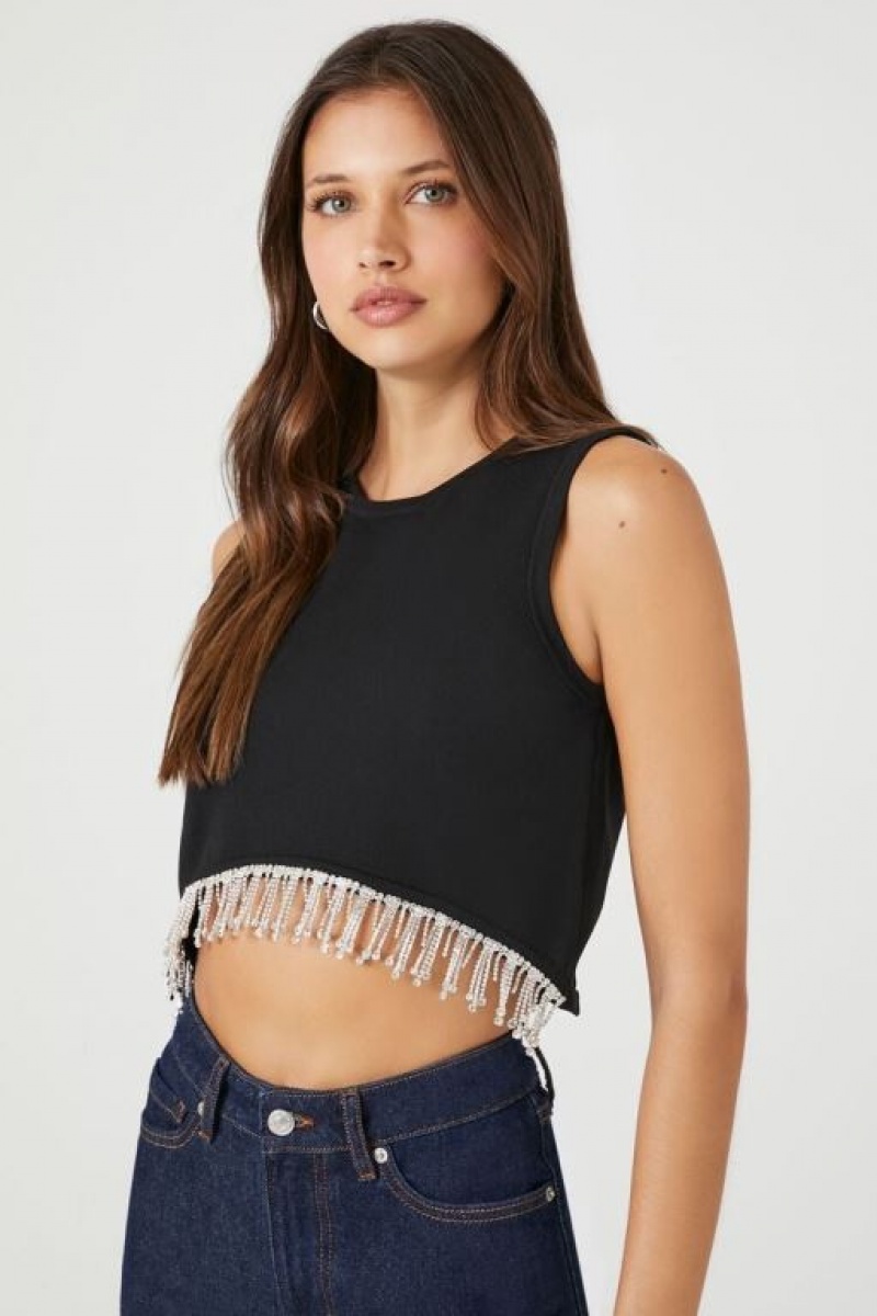 Suéteres Forever 21 Knit Rhinestone Crop Mujer Negras | 0EKYtTJDvo9