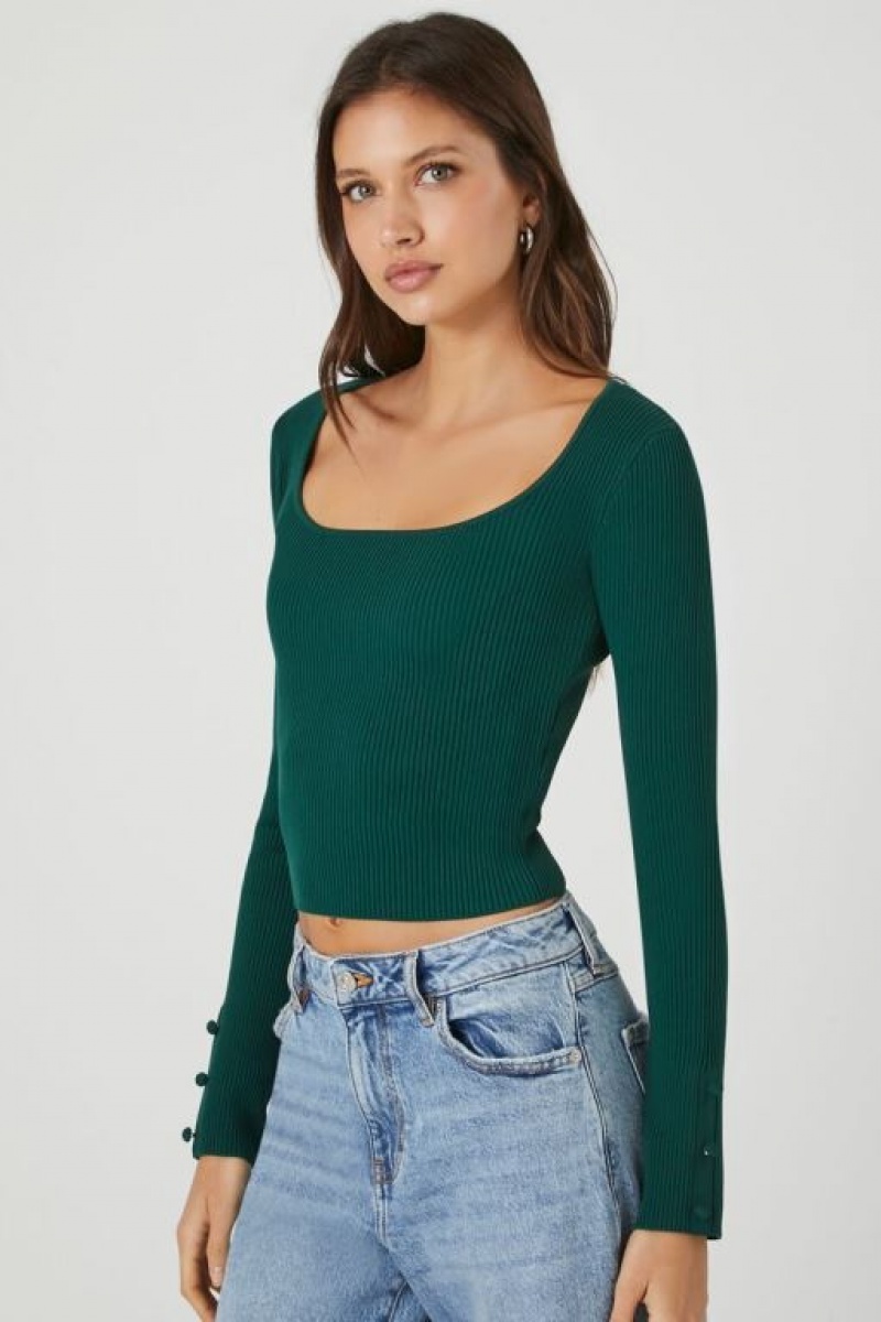 Suéteres Forever 21 Knit Scoop Neck Crop Mujer Turquesa | XvAXjaLblmh