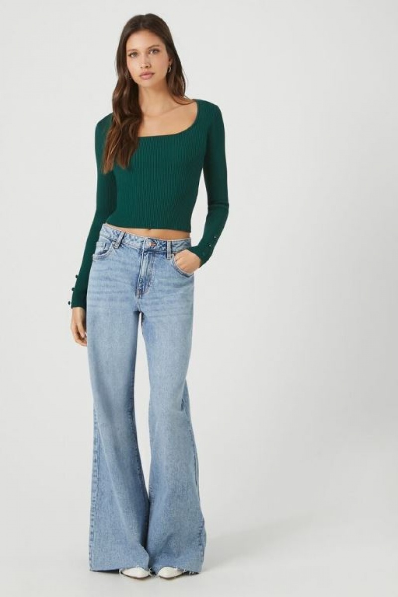 Suéteres Forever 21 Knit Scoop Neck Crop Mujer Turquesa | XvAXjaLblmh