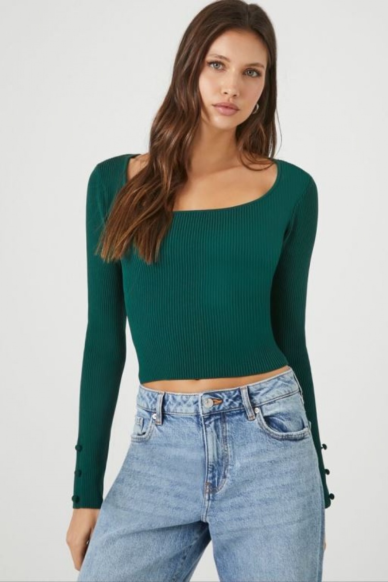 Suéteres Forever 21 Knit Scoop Neck Crop Mujer Turquesa | XvAXjaLblmh