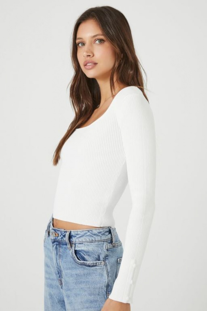 Suéteres Forever 21 Knit Scoop Neck Crop Mujer Blancas | clSChKrNI4P