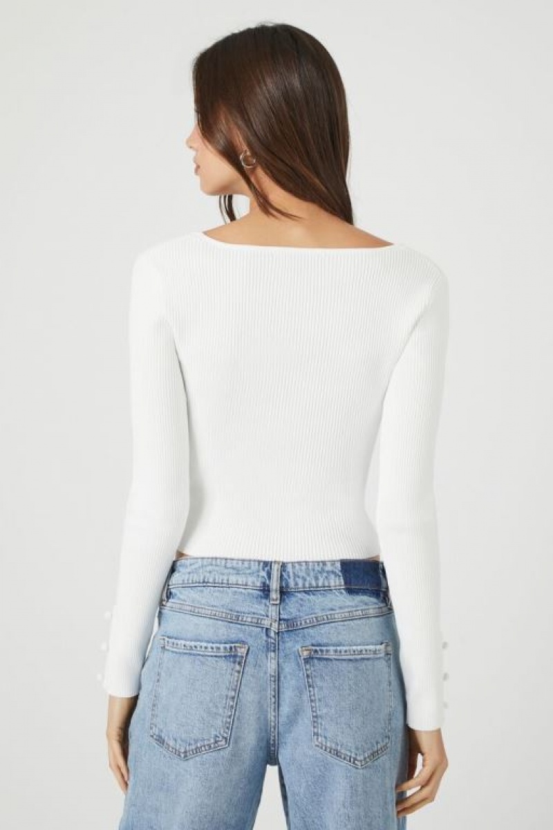 Suéteres Forever 21 Knit Scoop Neck Crop Mujer Blancas | clSChKrNI4P