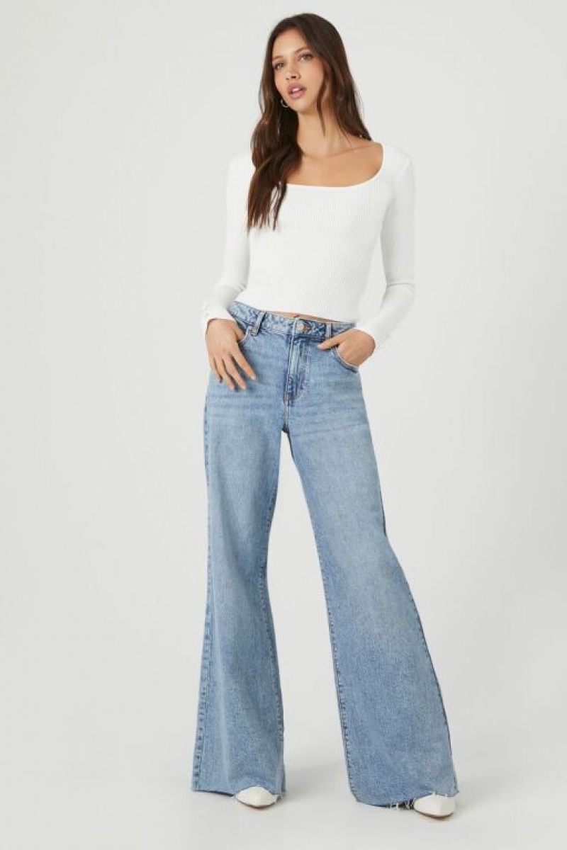 Suéteres Forever 21 Knit Scoop Neck Crop Mujer Blancas | clSChKrNI4P