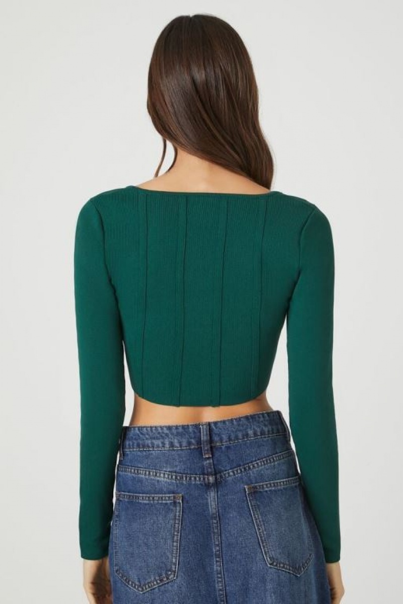 Suéteres Forever 21 Knit Seam Crop Mujer Turquesa | hZm4rIpIX6j