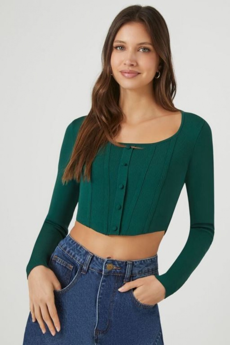 Suéteres Forever 21 Knit Seam Crop Mujer Turquesa | hZm4rIpIX6j