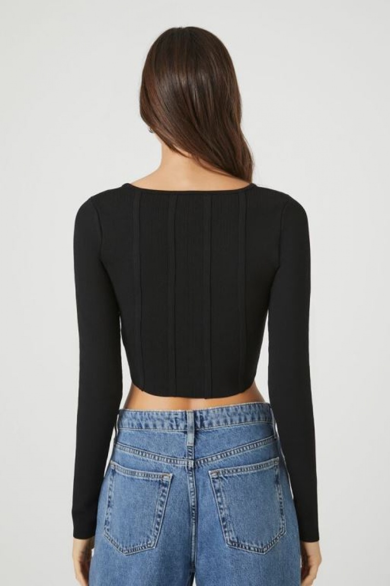 Suéteres Forever 21 Knit Seam Crop Mujer Negras | H4IkXKZlLaX