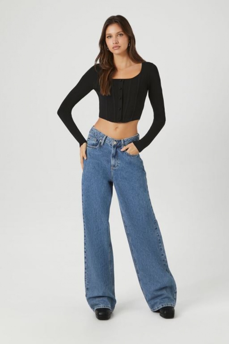 Suéteres Forever 21 Knit Seam Crop Mujer Negras | H4IkXKZlLaX