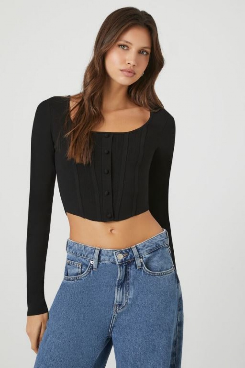 Suéteres Forever 21 Knit Seam Crop Mujer Negras | H4IkXKZlLaX