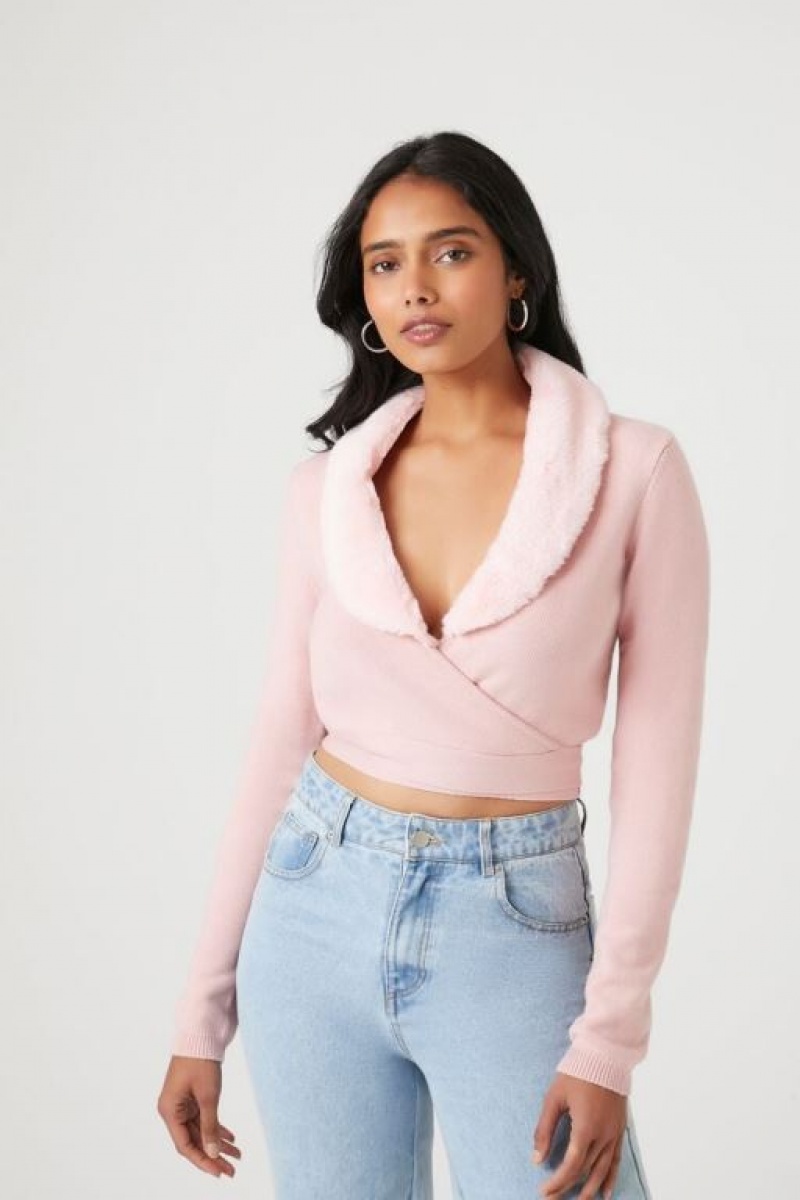 Suéteres Forever 21 Knit Wrap Crop Mujer Rosas | UaPjRiqXCrq