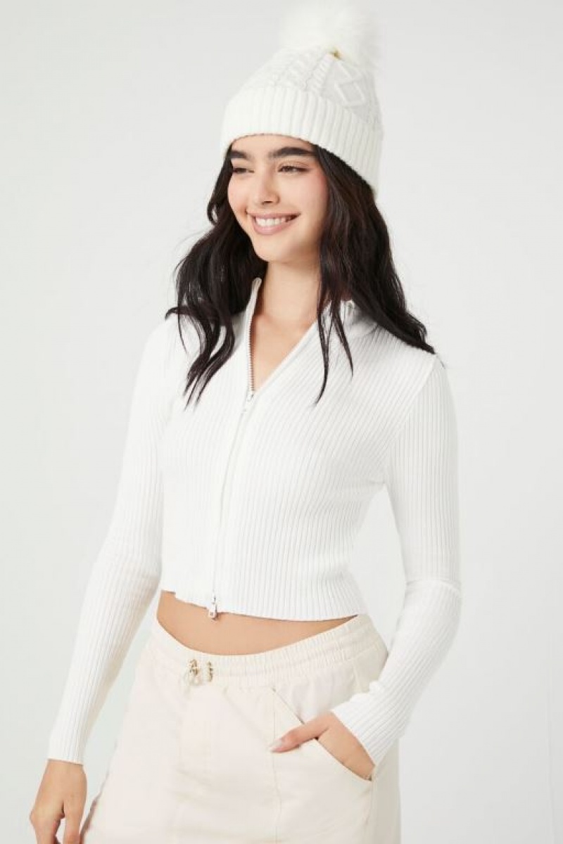 Suéteres Forever 21 Knit Zip Up Mujer Blancas | o23shVQ9EpL