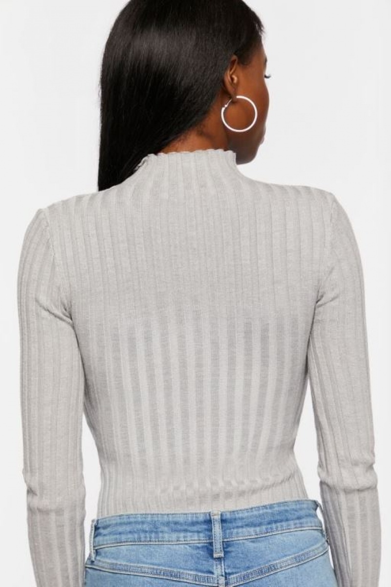 Suéteres Forever 21 Lettuce Edge Mock Neck Bodysuit Mujer Gris | lJyhaKvc2th