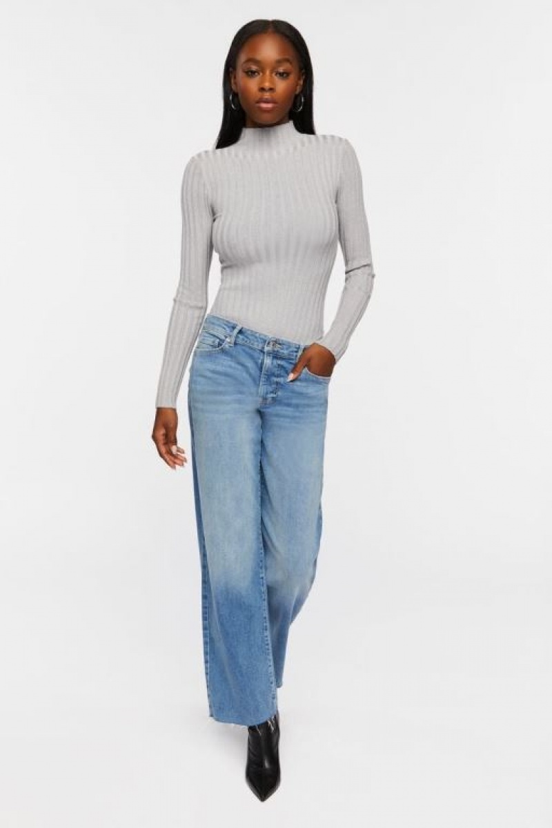 Suéteres Forever 21 Lettuce Edge Mock Neck Bodysuit Mujer Gris | lJyhaKvc2th