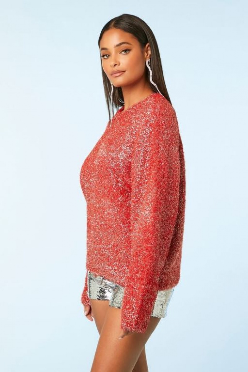 Suéteres Forever 21 Metallic Knit Mujer Rojas Multicolor | l2EPdDqKnLG