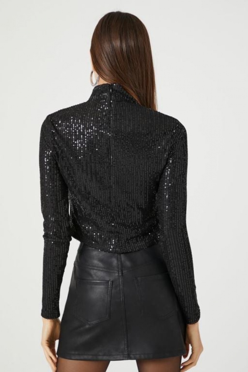 Suéteres Forever 21 Metallic Mock Neck Mujer Negras | 1fah2S4xwgt