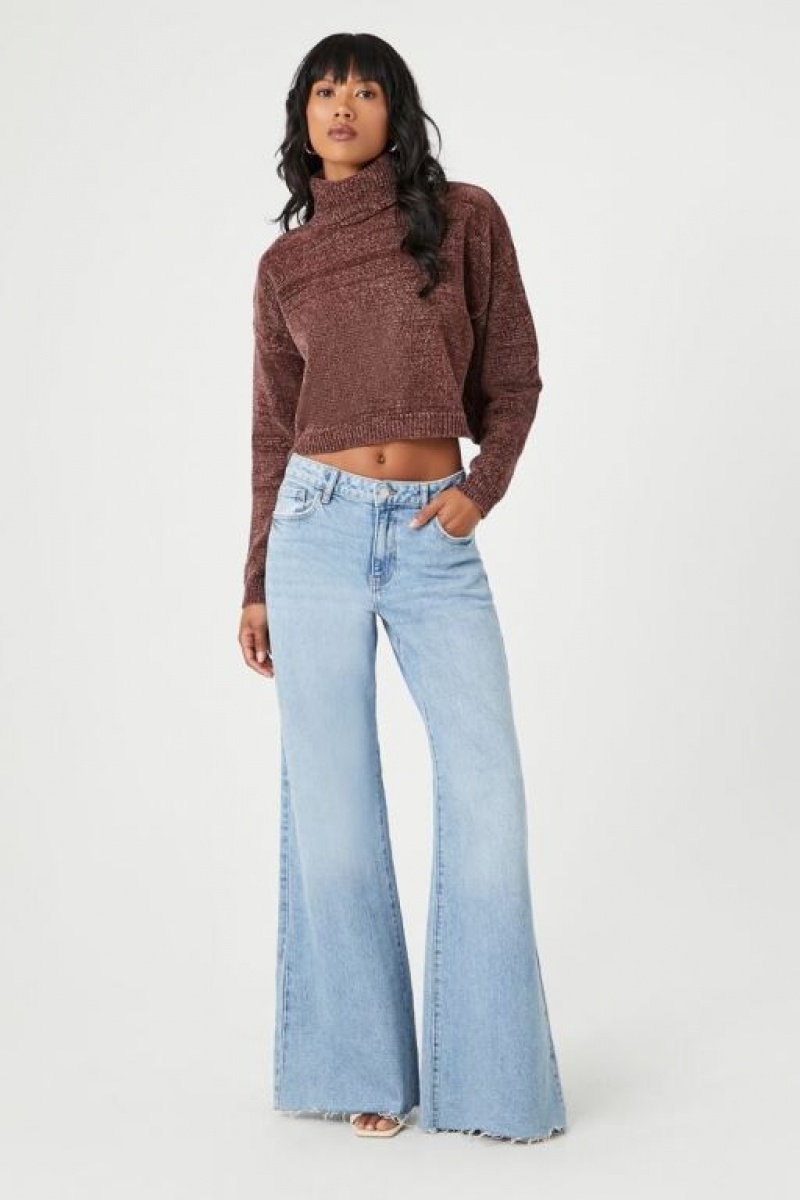 Suéteres Forever 21 Metallic Turtleneck Cropped Mujer Marrones | g5swvnrQJCg