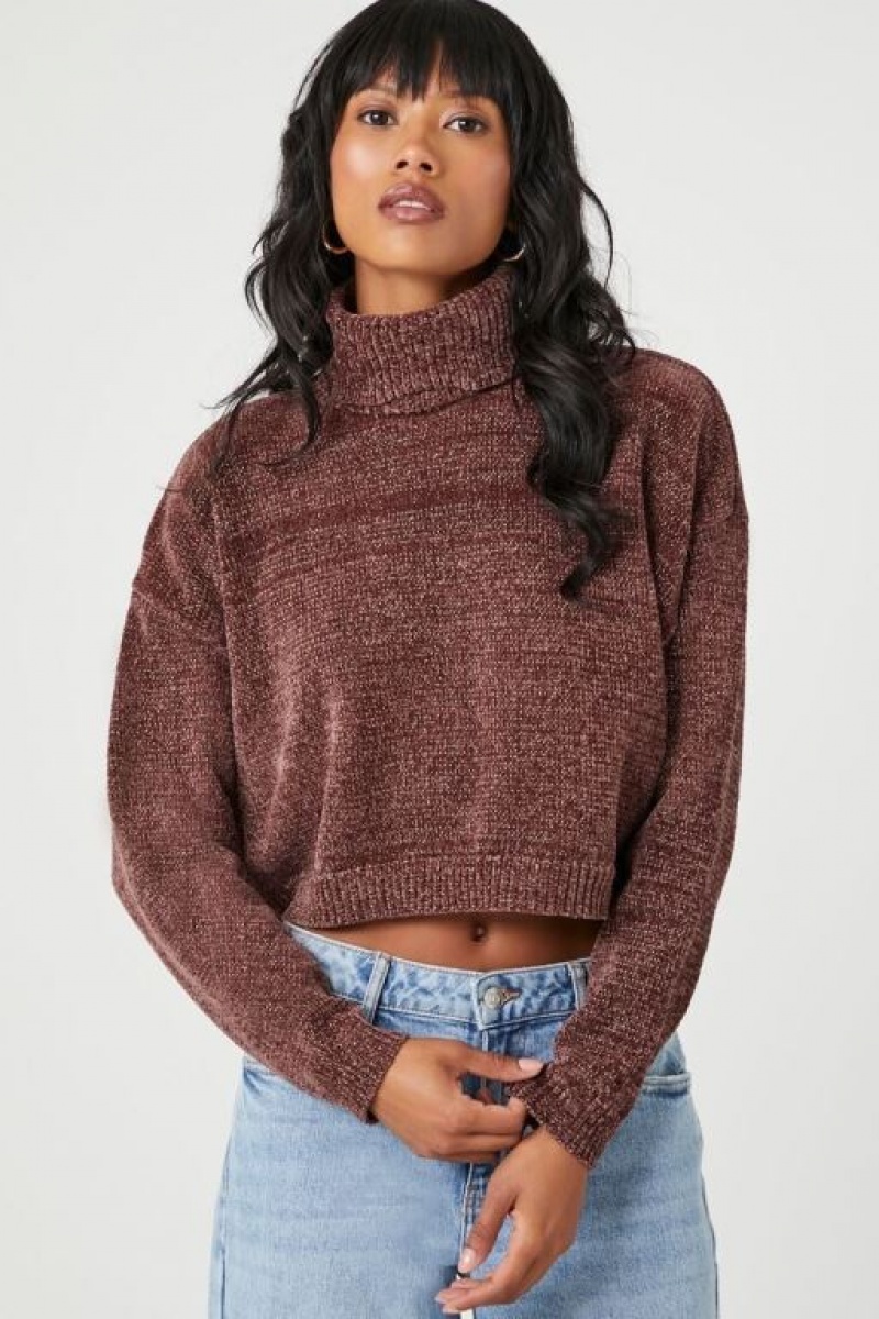 Suéteres Forever 21 Metallic Turtleneck Cropped Mujer Marrones | g5swvnrQJCg