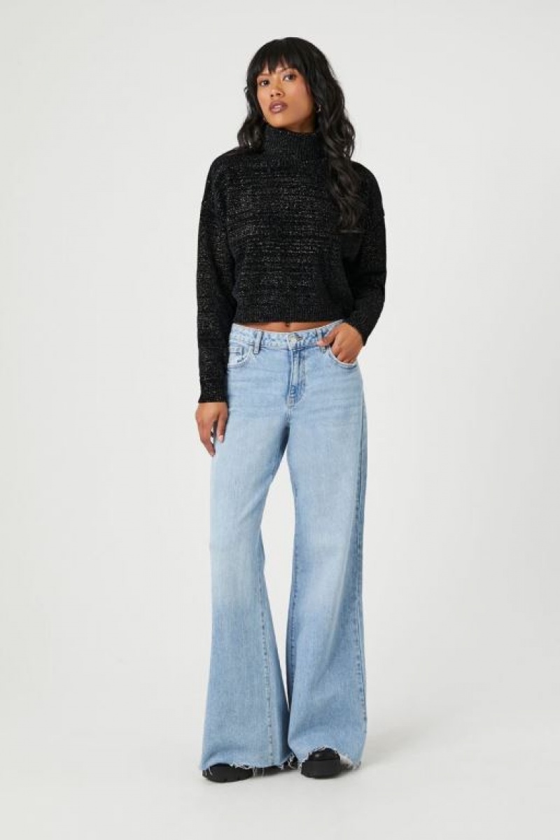 Suéteres Forever 21 Metallic Turtleneck Cropped Mujer Negras | ITFnRY1PgZW