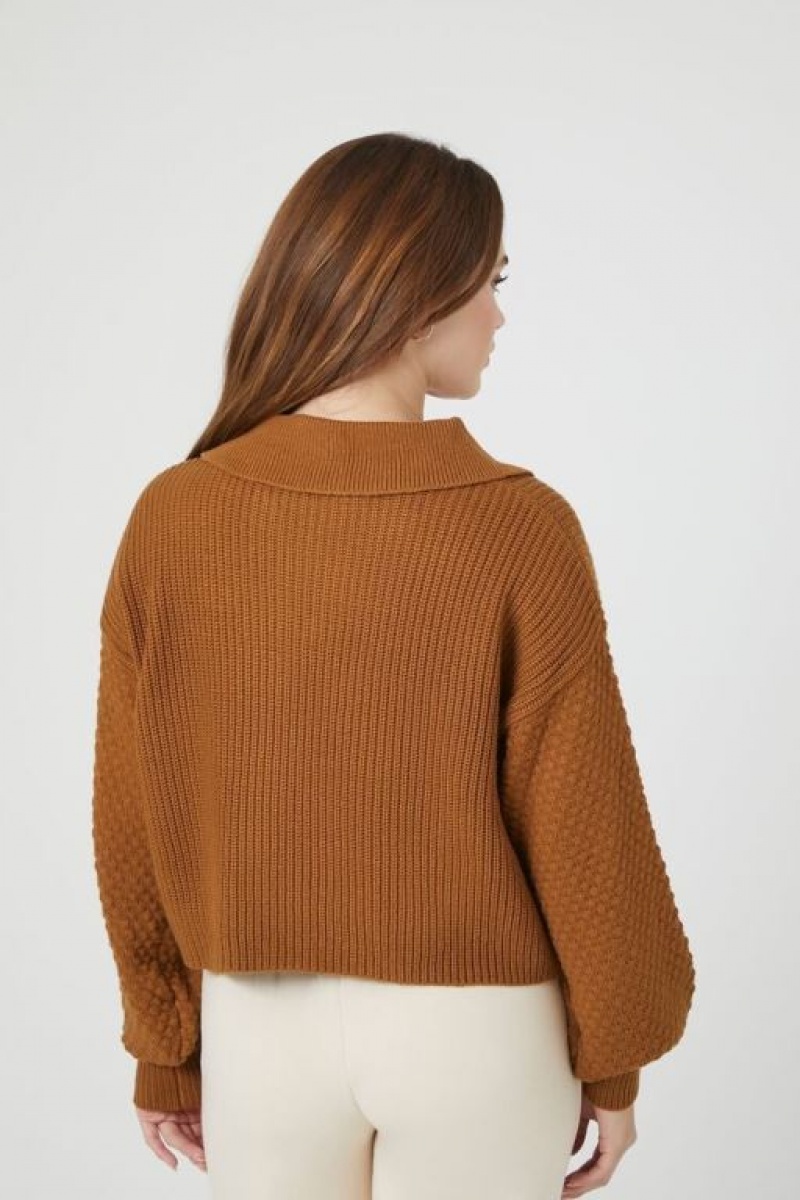 Suéteres Forever 21 Mixed Knit Cropped Mujer Marrones | jaL43V1BKVy