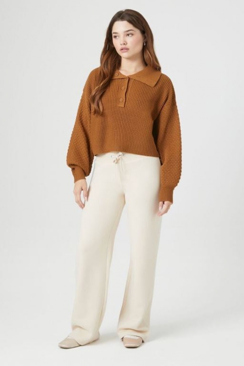 Suéteres Forever 21 Mixed Knit Cropped Mujer Marrones | jaL43V1BKVy