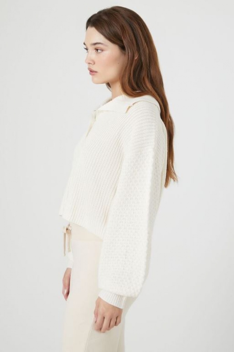 Suéteres Forever 21 Mixed Knit Cropped Mujer Creme | sNARUbEUUD6