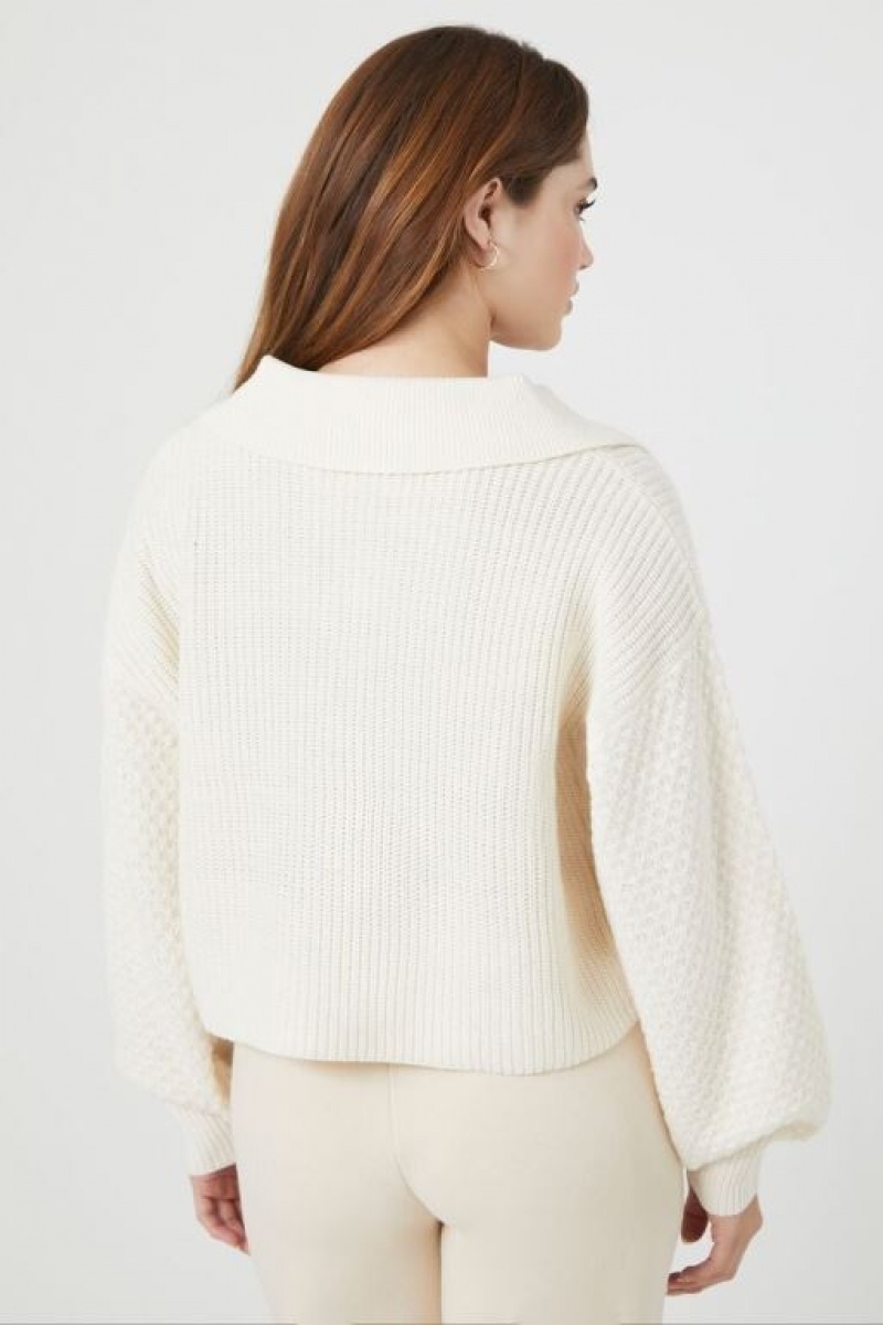 Suéteres Forever 21 Mixed Knit Cropped Mujer Creme | sNARUbEUUD6