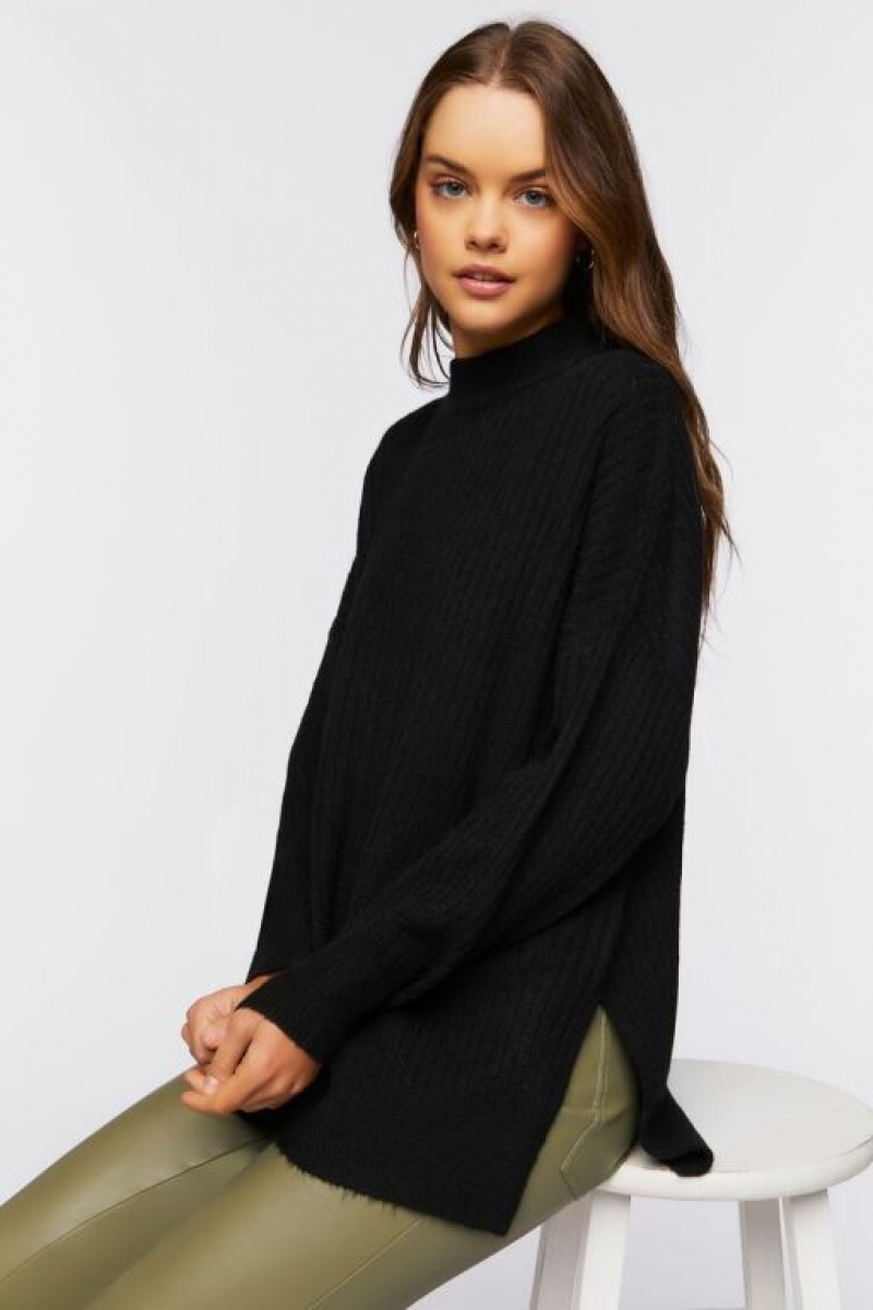 Suéteres Forever 21 Mock Neck Drop Sleeve Mujer Negras | VnglhePh7pH