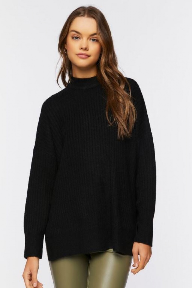 Suéteres Forever 21 Mock Neck Drop Sleeve Mujer Negras | VnglhePh7pH