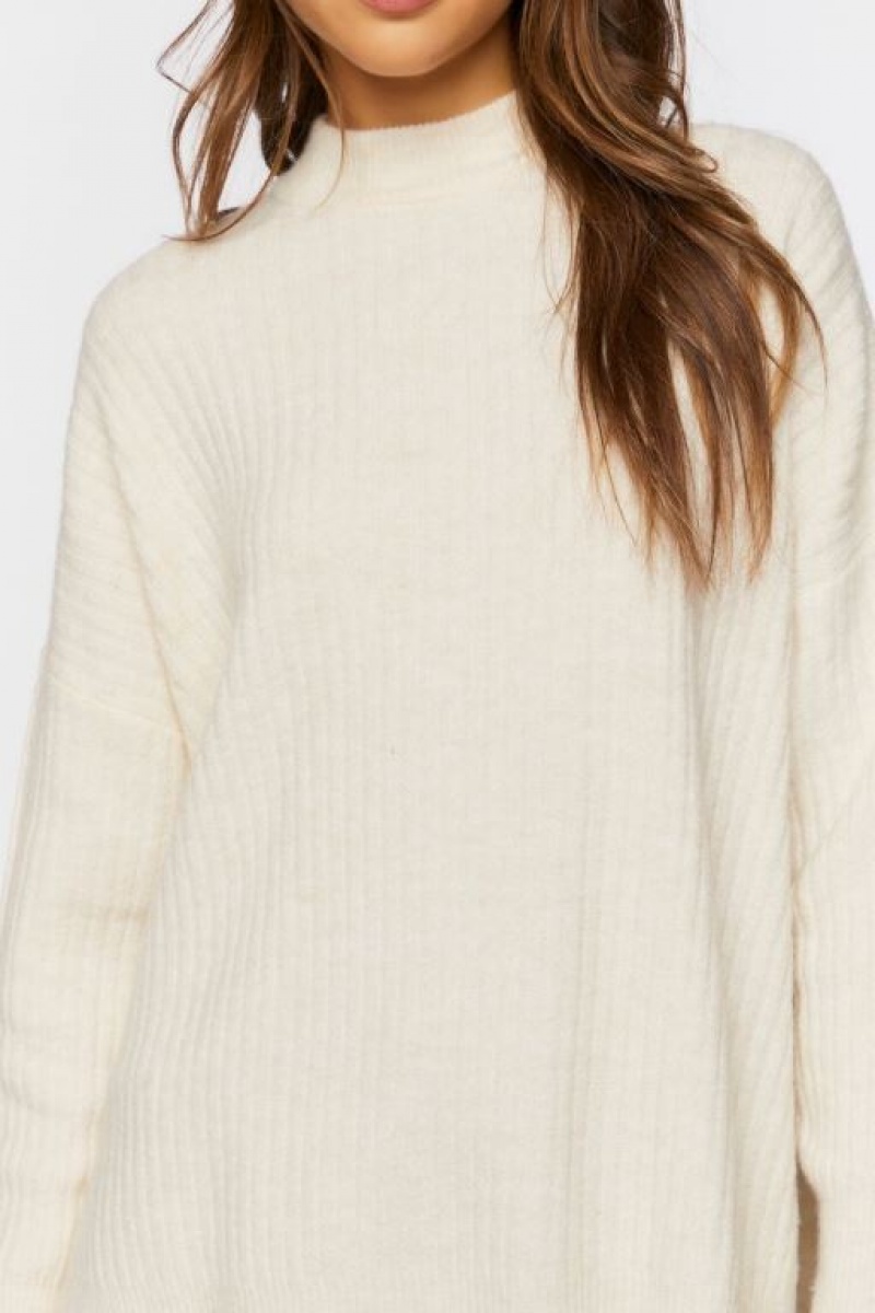 Suéteres Forever 21 Mock Neck Drop Sleeve Mujer Creme | AiXnsaqCBbs