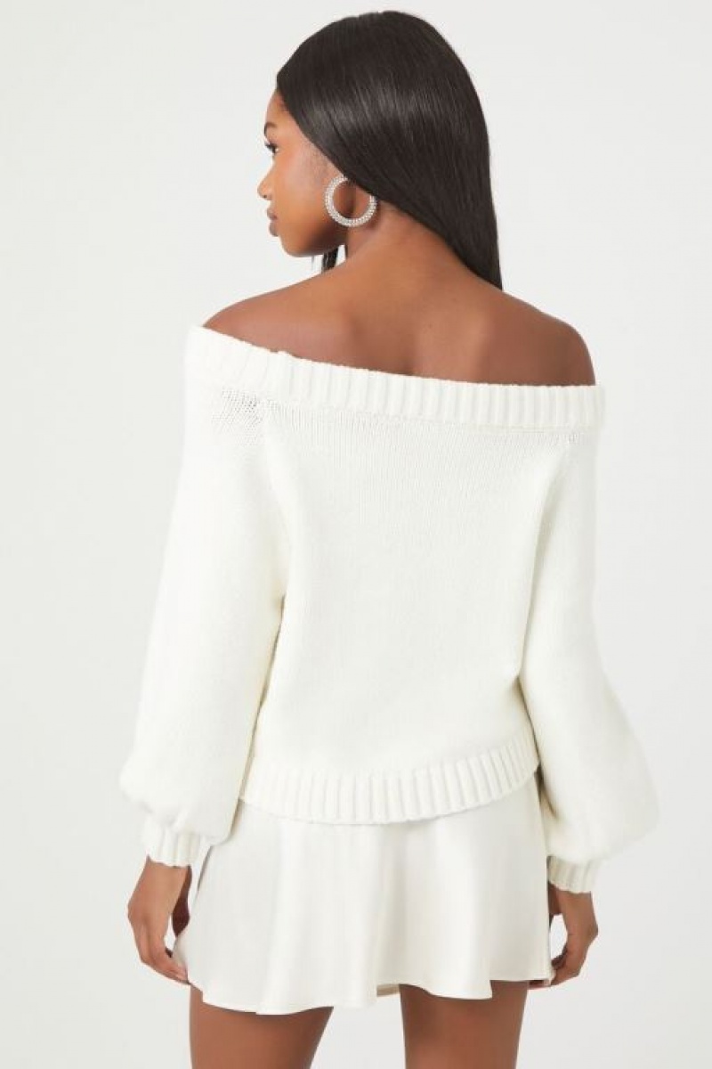 Suéteres Forever 21 Off The Shoulder Balloon Sleeve Mujer Creme | Ory35vkOiJ7