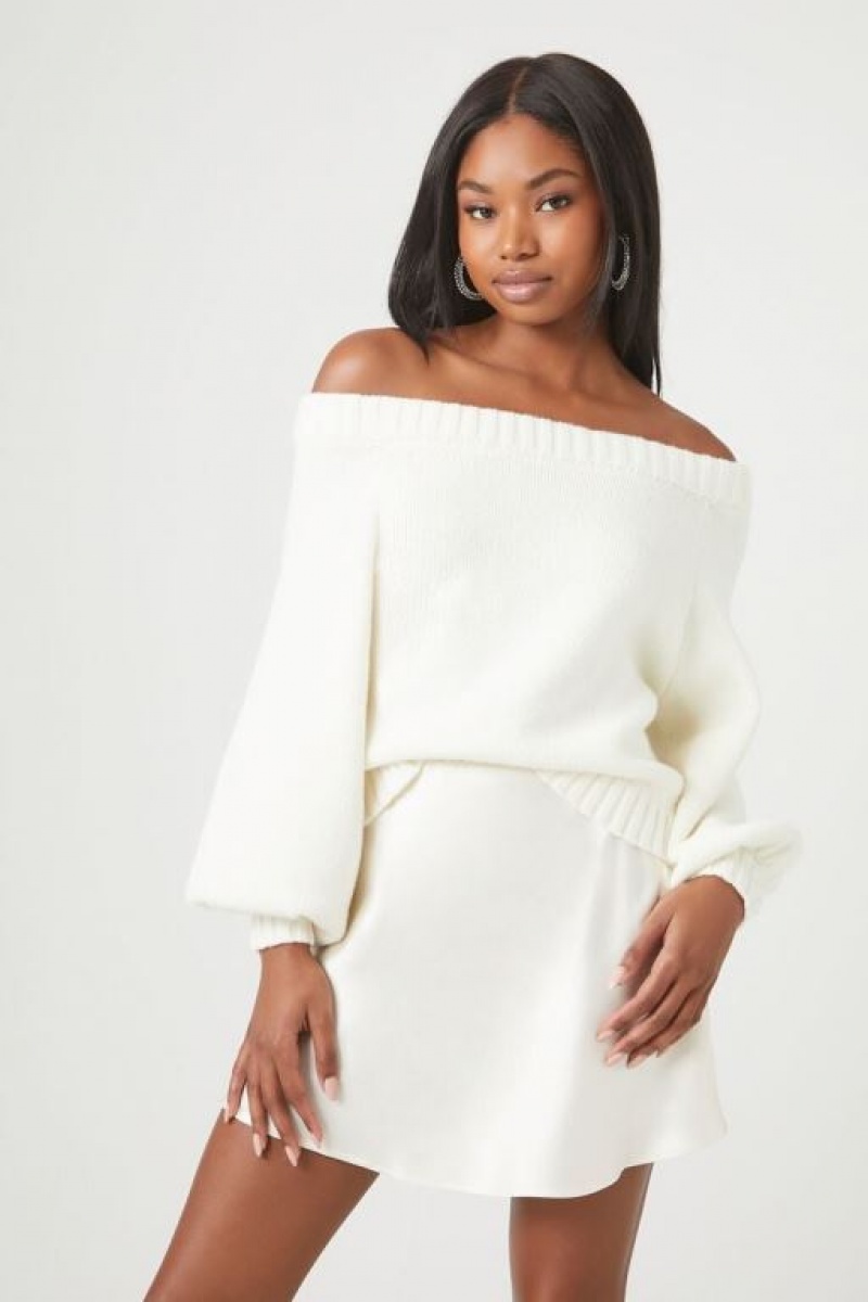 Suéteres Forever 21 Off The Shoulder Balloon Sleeve Mujer Creme | Ory35vkOiJ7