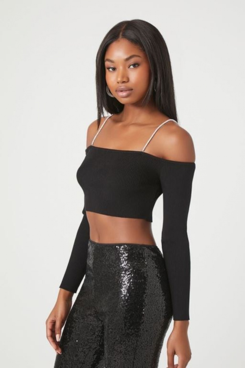 Suéteres Forever 21 Off The Shoulder Crop Mujer Negras | KOvUGBbR6wb