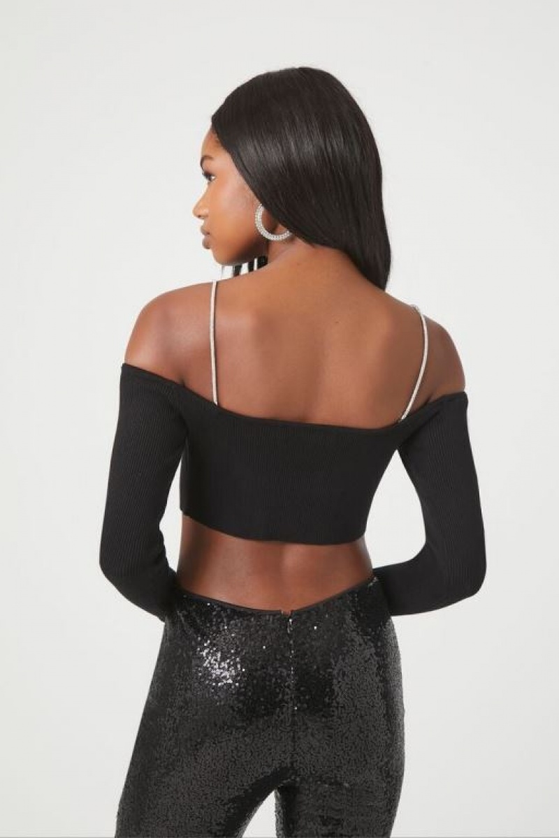 Suéteres Forever 21 Off The Shoulder Crop Mujer Negras | KOvUGBbR6wb