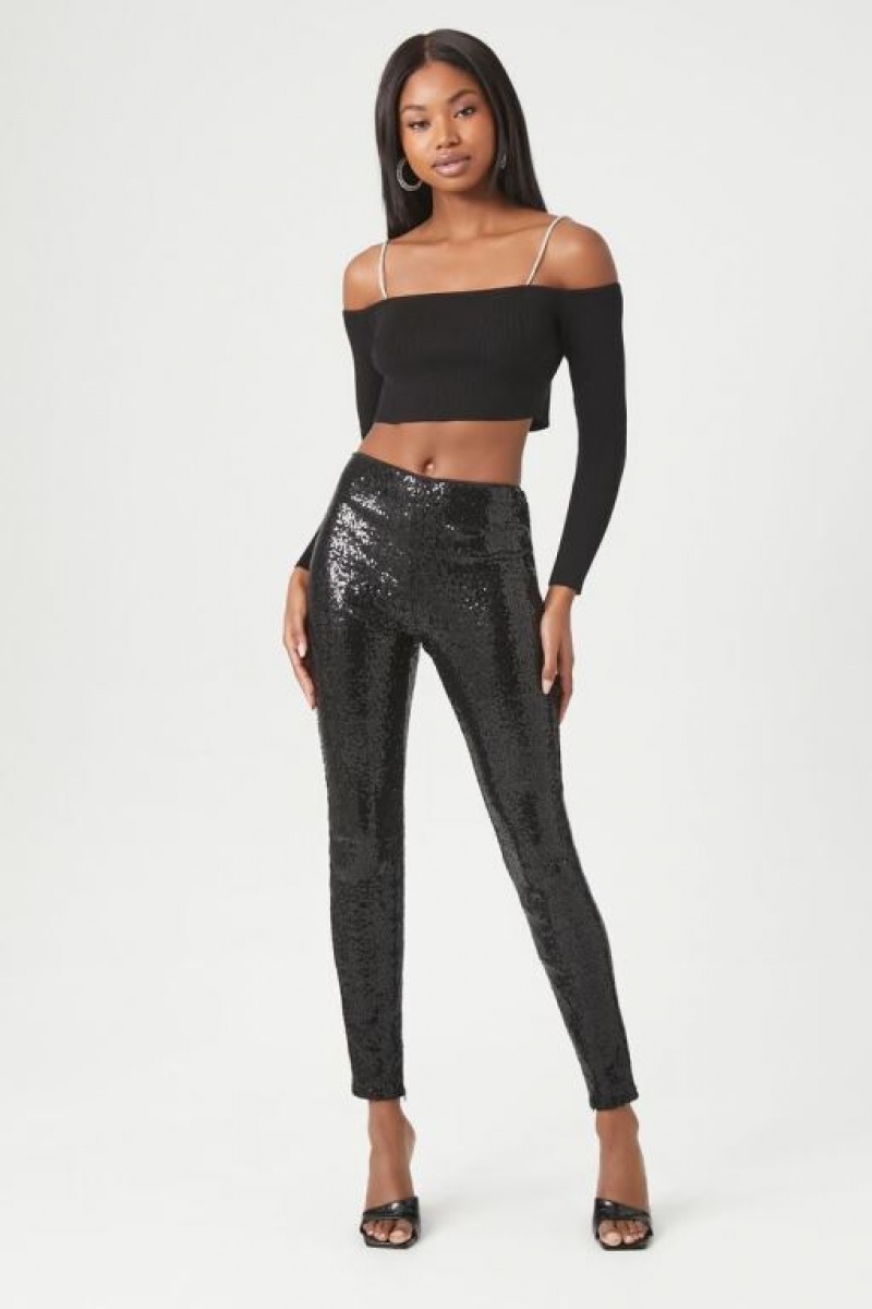 Suéteres Forever 21 Off The Shoulder Crop Mujer Negras | KOvUGBbR6wb