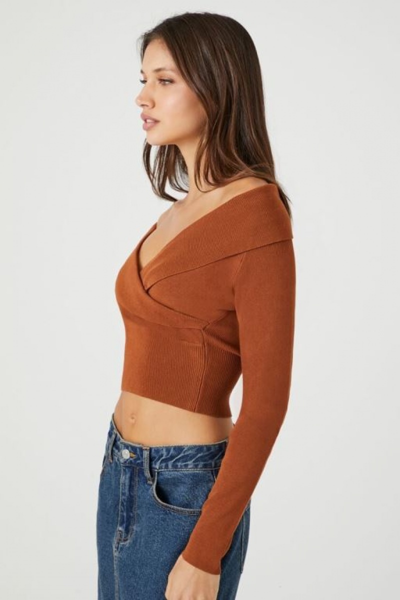 Suéteres Forever 21 Off The Shoulder Crossover Mujer Rojas | nnJvbRl86Np