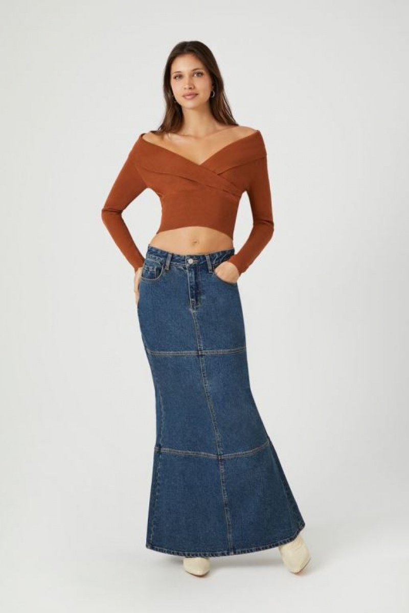 Suéteres Forever 21 Off The Shoulder Crossover Mujer Rojas | nnJvbRl86Np