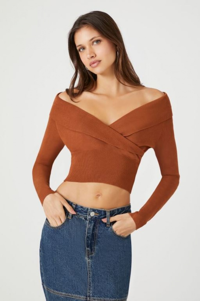 Suéteres Forever 21 Off The Shoulder Crossover Mujer Rojas | nnJvbRl86Np