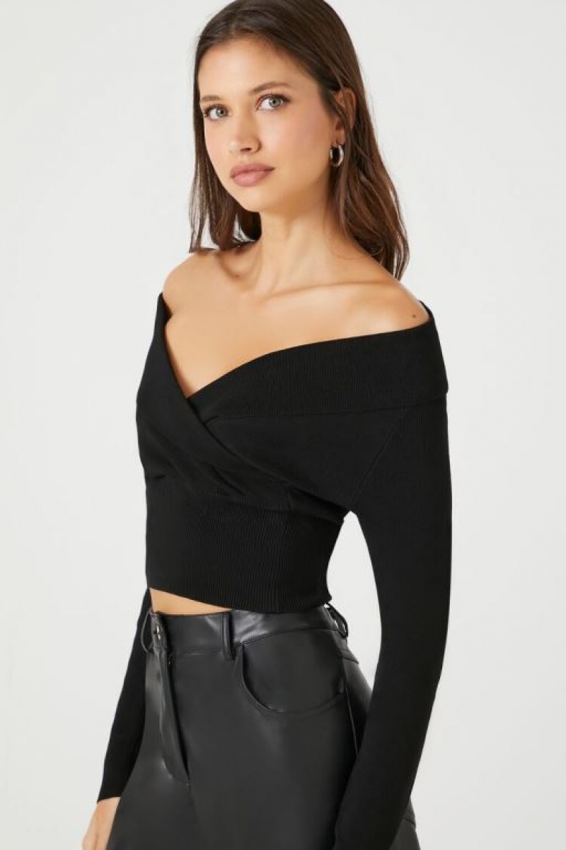 Suéteres Forever 21 Off The Shoulder Crossover Mujer Negras | T0BRXGSJvnm